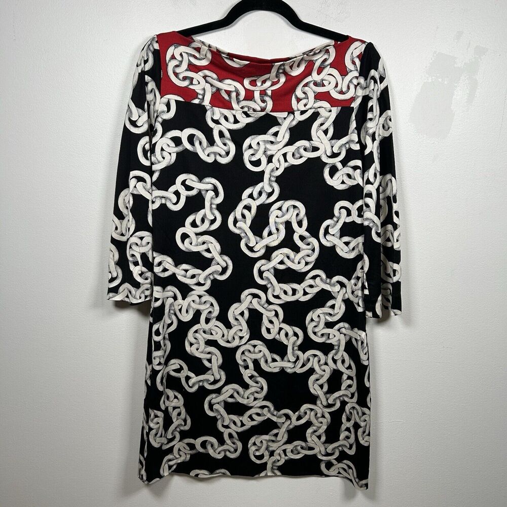 Diane Von Furstenberg W Size 10 Ruri Chain Print 100% Silk Dress Black White Red